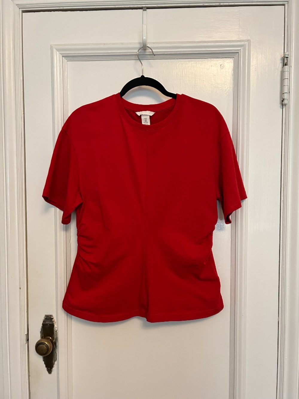 H&M Red Cinch Waist 100% Cotton T-Shirt Sz Medium